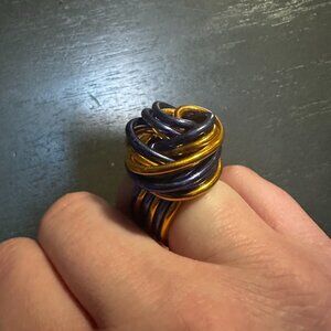 funky blue and orange wire handmade ring sz 6